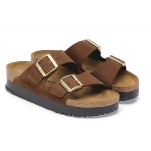 NWT Birkenstock Arizona Flex Platform Nubuck Leather Dark Tea 40